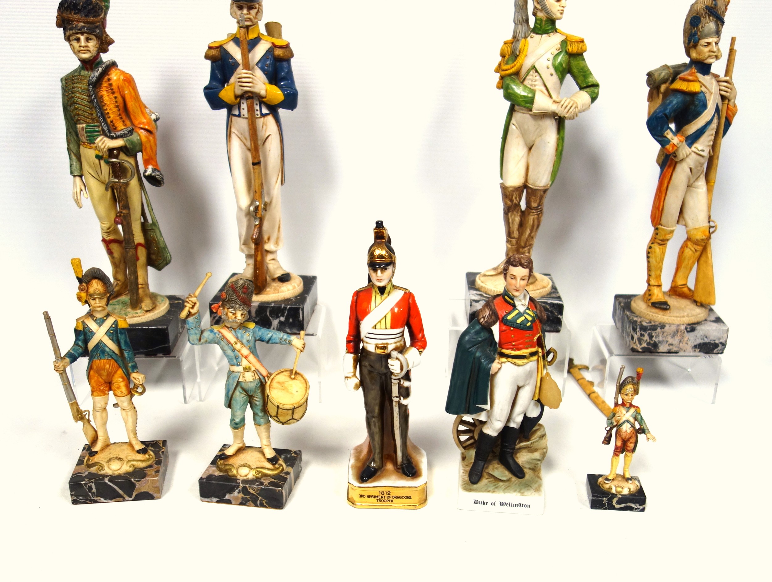 13 porcelain figures, mainly of 19th Century Continental soldiers, tallest H.23.5cm; and 9 Fontanini - Image 6 of 9