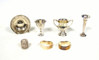 Edwardian silver Kiddush cup with a beaded rim, knopped stem, and stepped circular foot, by J B