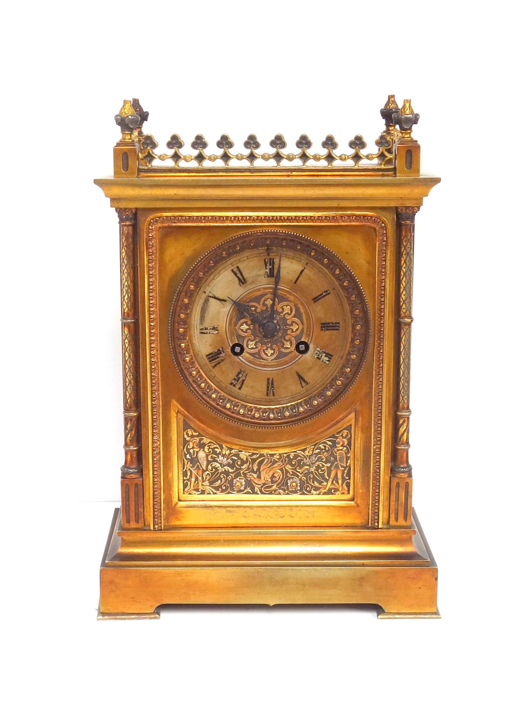 Late 19th Century fine French mantel clock with a gilt circular dial with black Roman numerals - Image 2 of 8