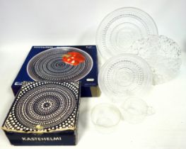 'Kastehelmi' (Dewdrop) design clear glass, set of 6 small plates (boxed) by Oiva Toikka for
