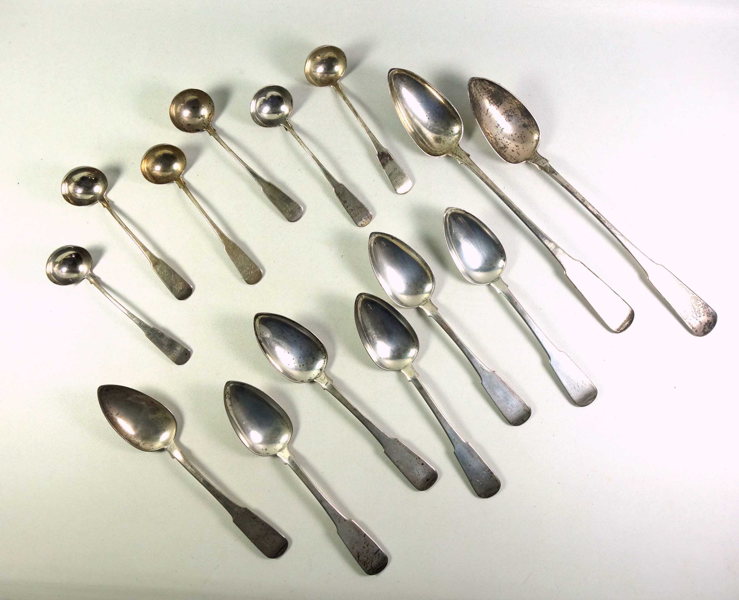 Part suite of Early Victorian Scottish Provincial silver Fiddle Pattern cutlery, comprising 2 - Image 2 of 4