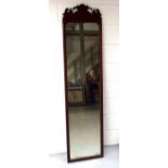 George II style mahogany robing mirror with a later fretwork pediment, 184.5 x 46cm overall, (