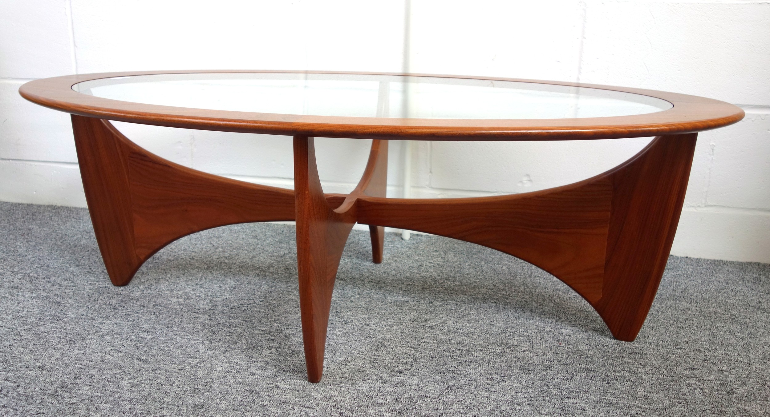 G-Plan Astro mid century coffee table, teak with glass top, designed by Victor Wilkins, L122.5 x W66