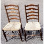 Pair of 2 Edwardian Yorkshire style beech chairs, each with a ladder back and seagrass seat