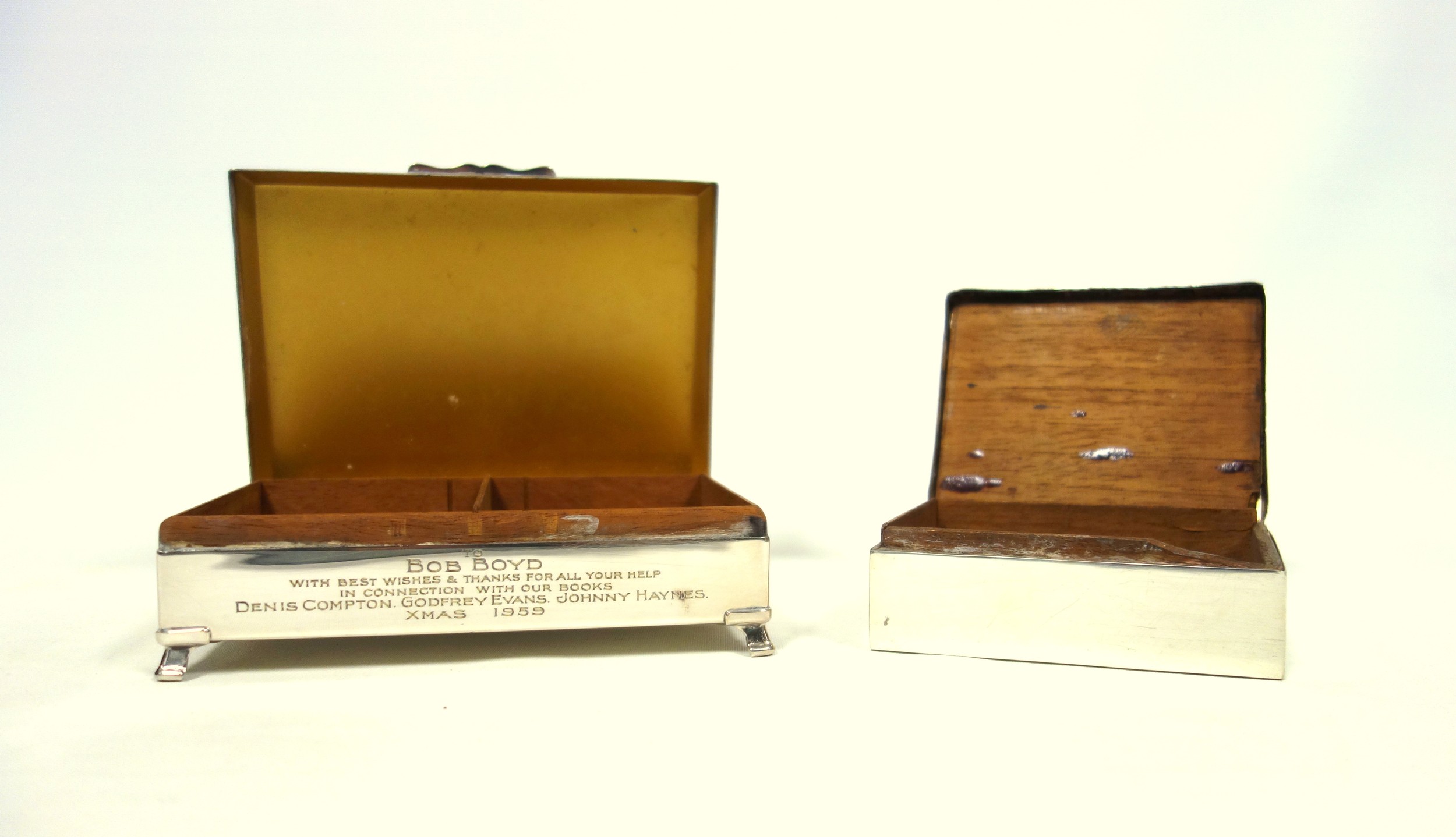 George V silver rectangular cigarette box with initials "F H", by J W T, Birmingham, 1932, 5.5 x - Image 3 of 5