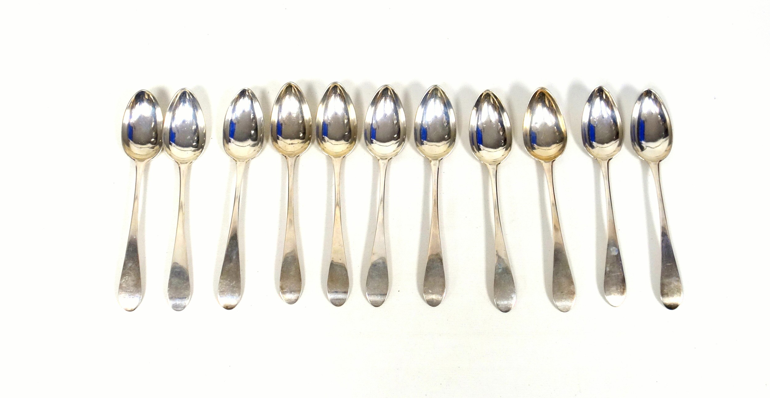 Set of 11 George III Scottish silver Old English Pattern dessert spoons, by William Robertson, - Image 2 of 4