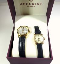 Lady's Accurist 9ct gold wristwatch with a circular dial, seconds dial and Arabic numerals,