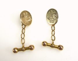 Pair of 18ct gold oval cufflinks, each engraved with a monogram, 11grs. (2)