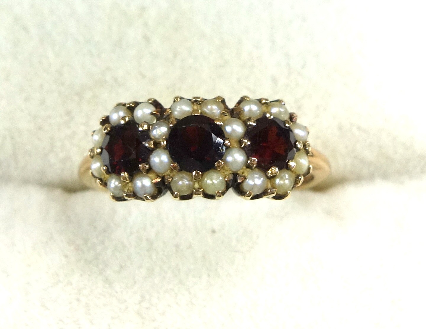 Foreign gold ring set 3 garnets and seed pearls, stamped 14k, 2.5grs, and a Scottish 9ct ring with - Image 6 of 9