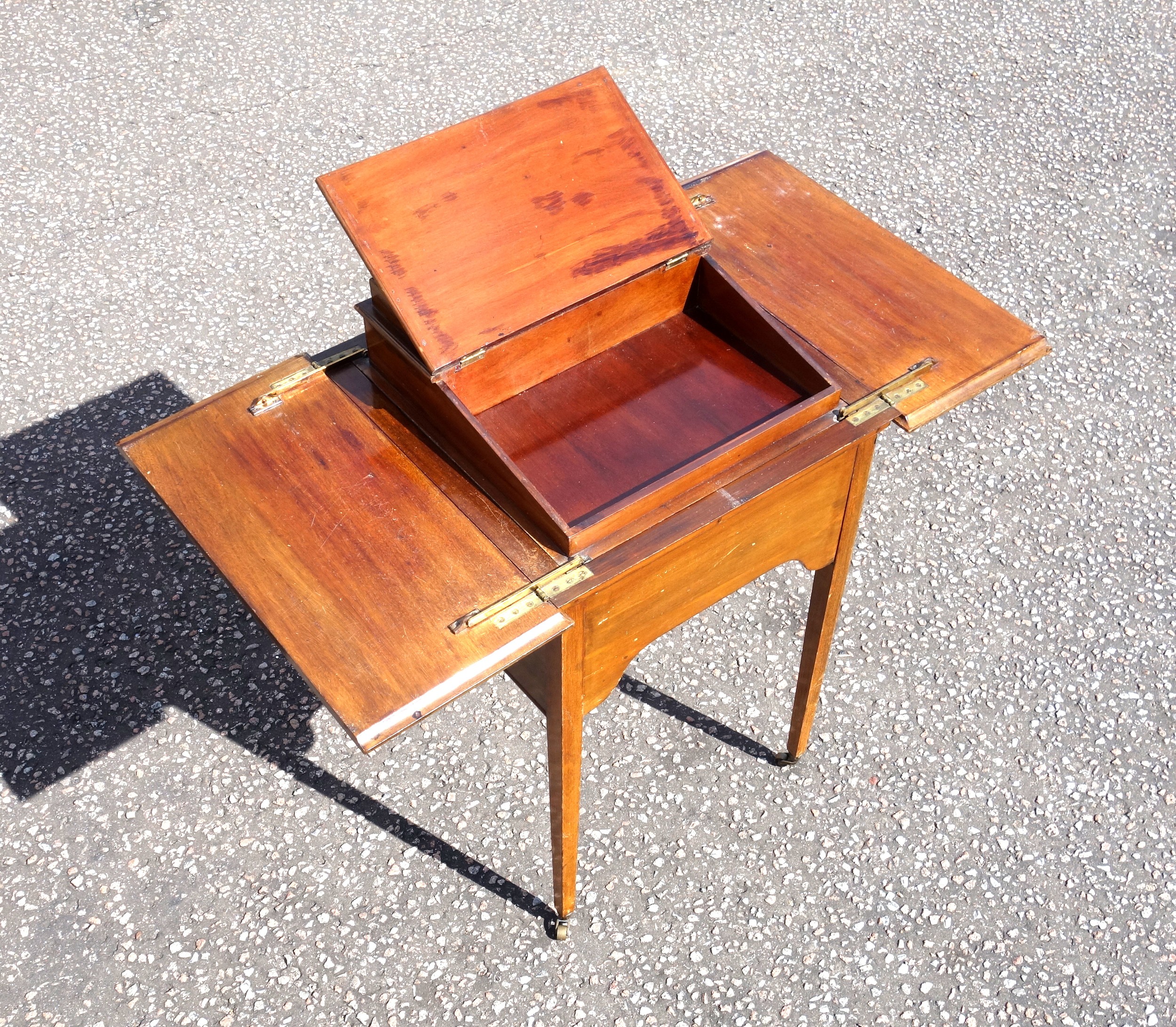 Edwardian Scottish mahogany writing table with a double hinged top raising a slope with pen tray, - Image 2 of 7