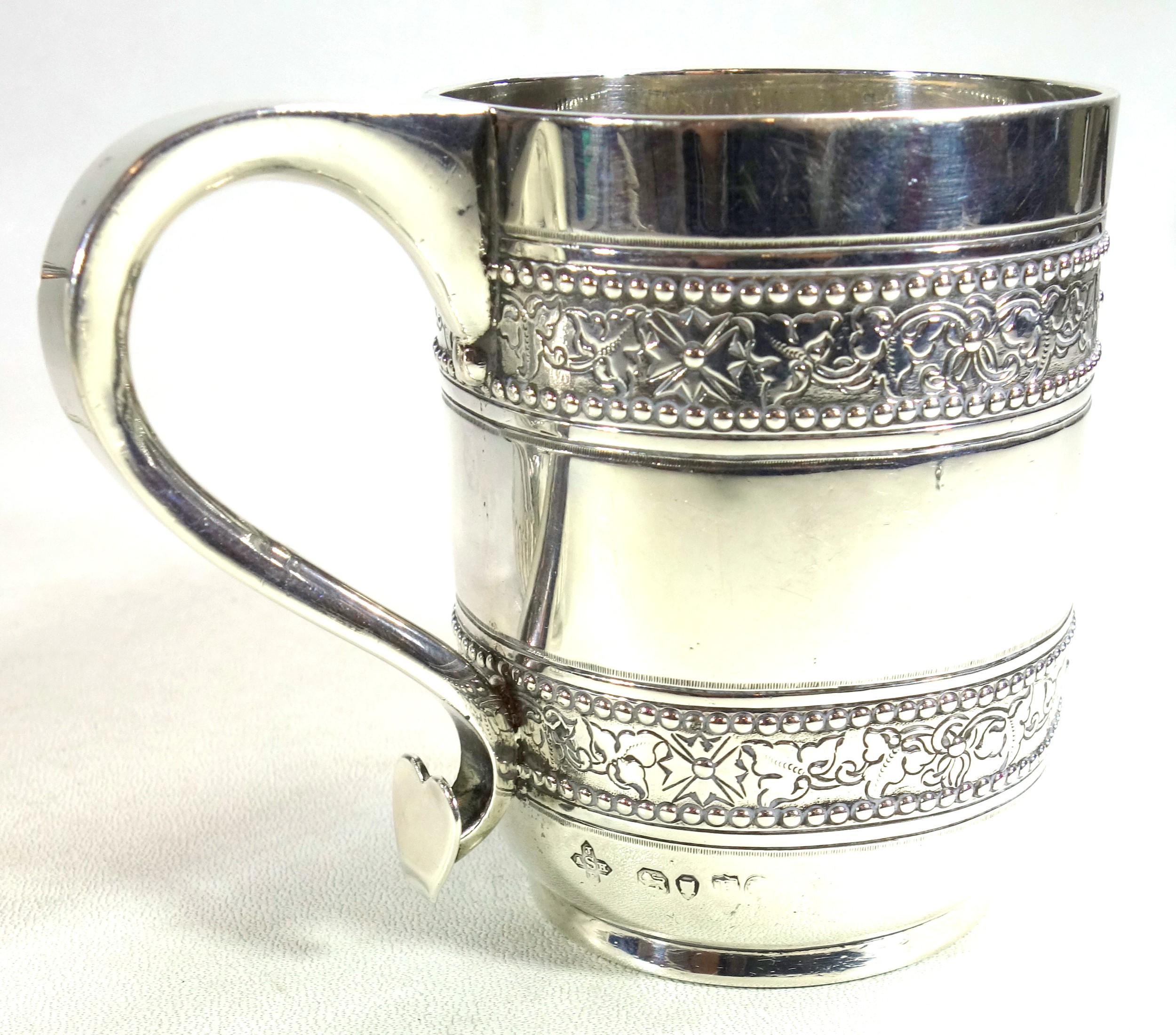 George III silver porringer with reeded twin strap handles, semi reeded body and embossed swag - Image 7 of 7