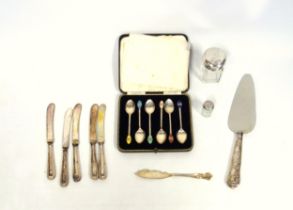 Set of 6 Art Deco silver and coloured enamel demitasse spoons, by Lanson Ltd., Birmingham, 1939,