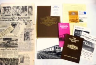 Railway interest: BRIGHTON BELLE Last run menu, souvenir platform ticket, flyers, press cuttings,