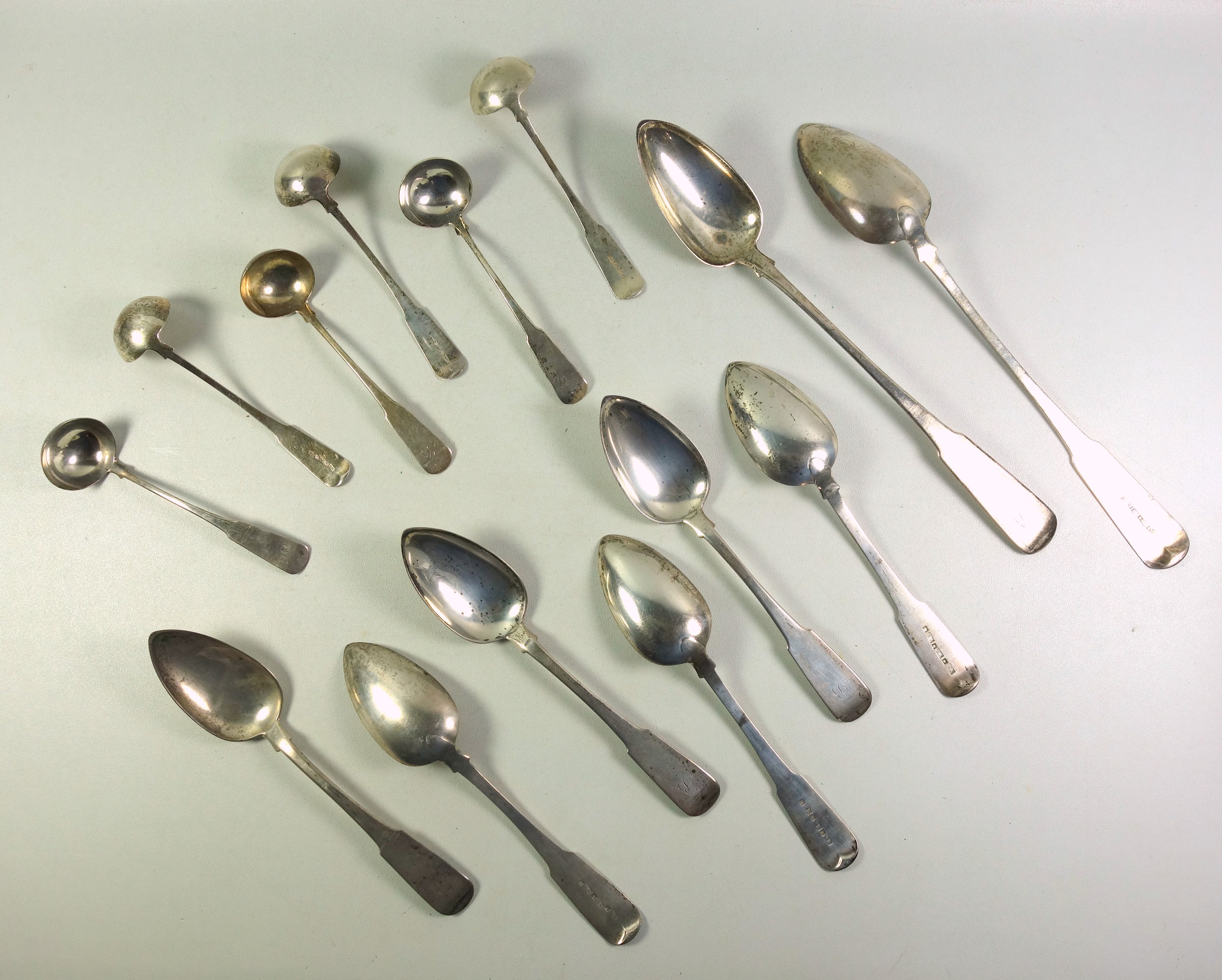 Part suite of Early Victorian Scottish Provincial silver Fiddle Pattern cutlery, comprising 2