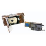 Verascope Stereo Camera, serial no 20864, some tarnishing to body; Polaroid Land Camera 95A, and 9