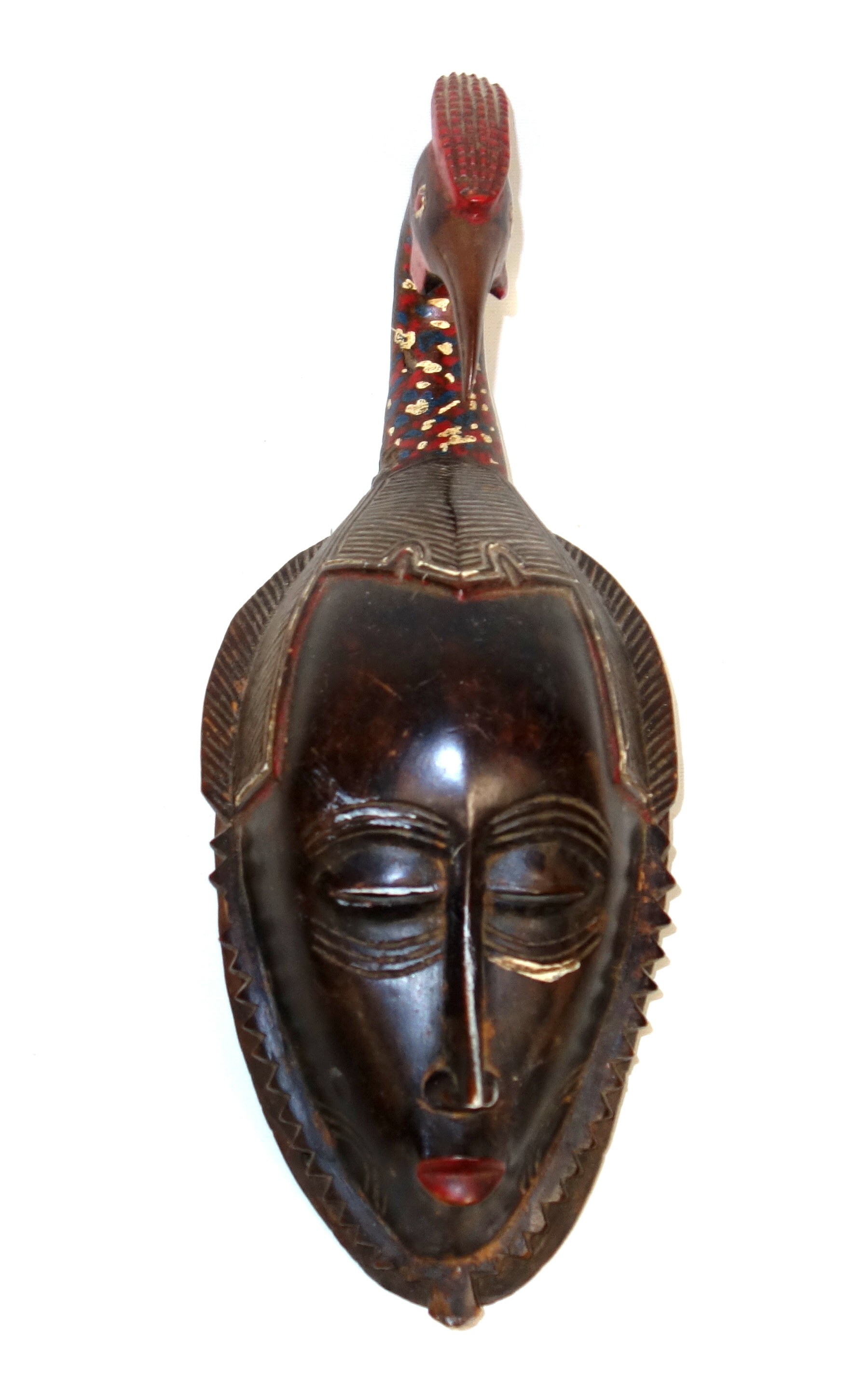 Ivory coast painted wooden mask in the Baule style with bird headdress, 36cm, a selection of 8 - Image 2 of 7