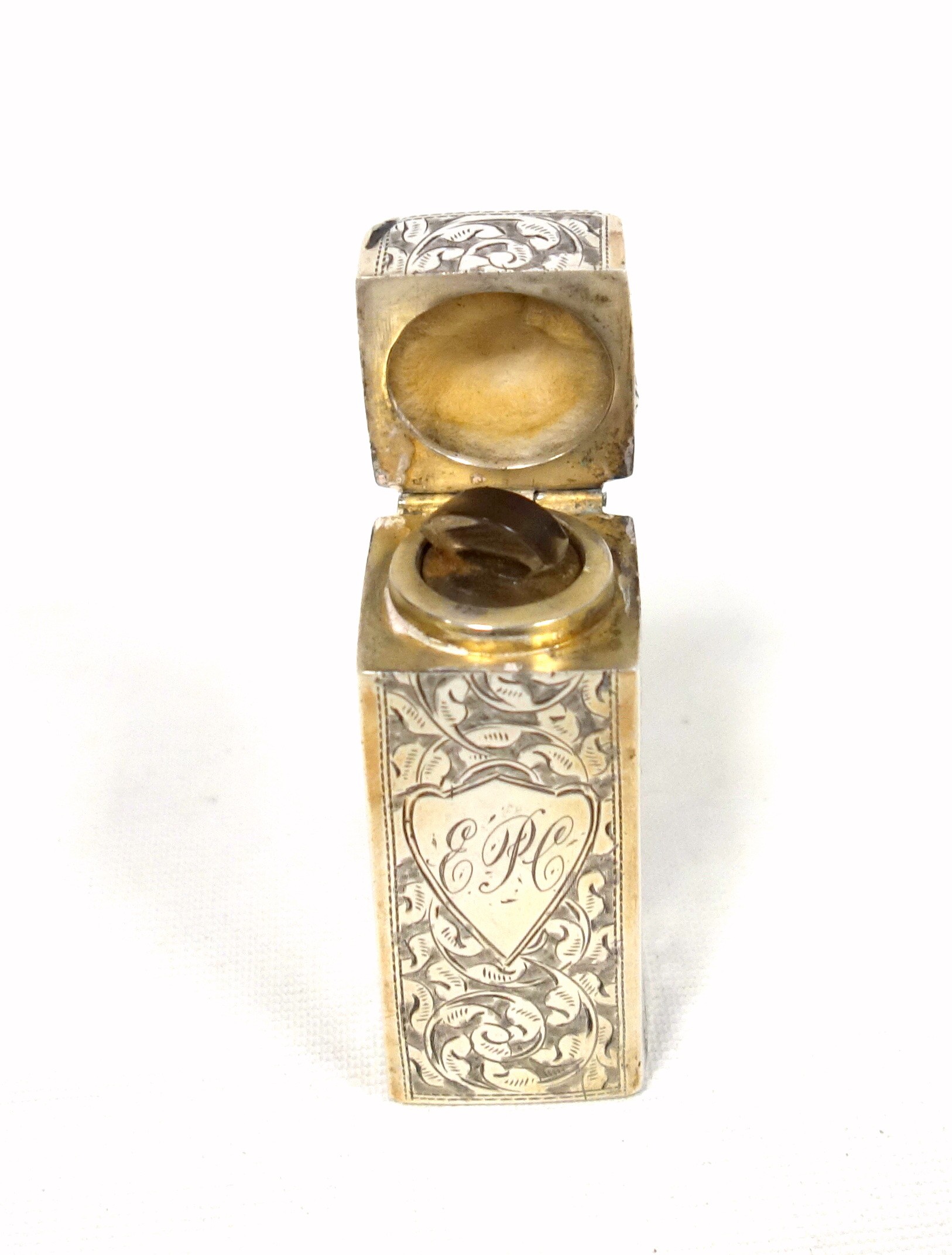 Late Victorian silver square section scent bottle with all-over scrolling foliate decoration and - Image 5 of 7