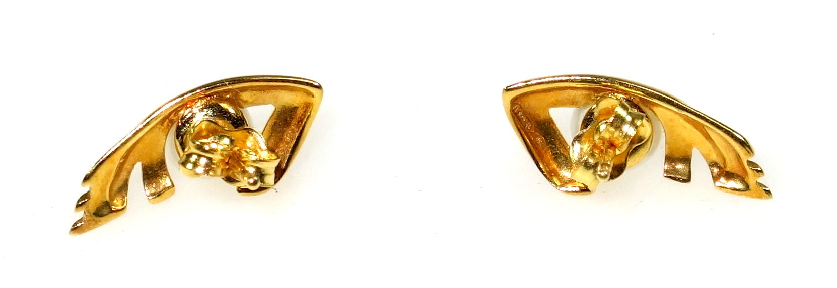 A pair of yellow metal pearl earrings by Kiara, stamped 750, 3.5 grams. - Image 2 of 2