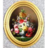 Continental School, Late 19th Century, Still life - Vase of mixed garden flowers, indistinctly