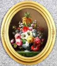 Continental School, Late 19th Century, Still life - Vase of mixed garden flowers, indistinctly