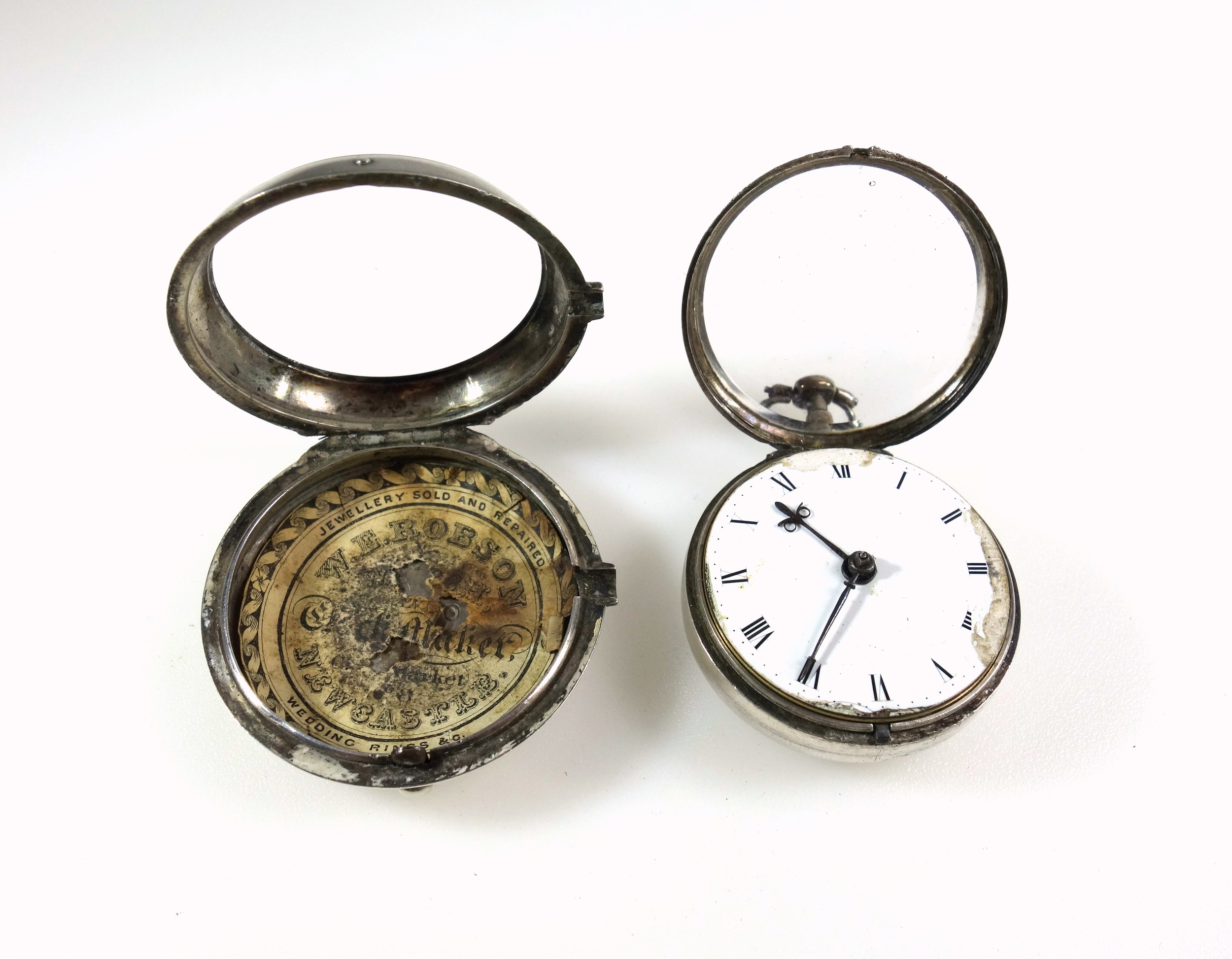 George III pocket watch with a white enamelled circular dial and black Roman numerals enclosing a - Image 5 of 9