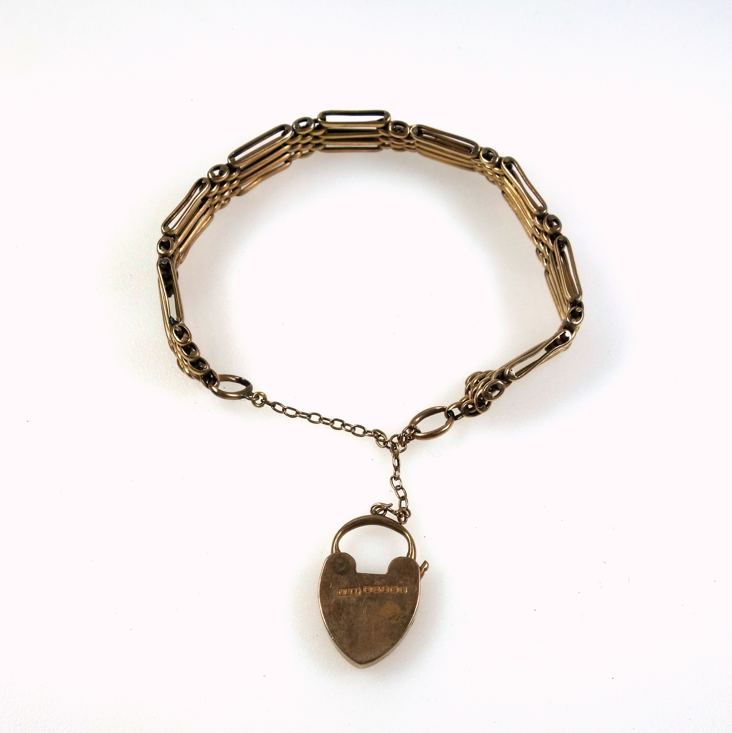 9ct gold gateleg bracelet with padlock clasp, 17.3 grams - Image 2 of 2