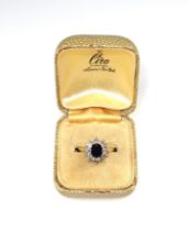 18ct gold sapphire and diamond engagement ring, size N 1/2, 0.33 carat diamonds approx., 4.1