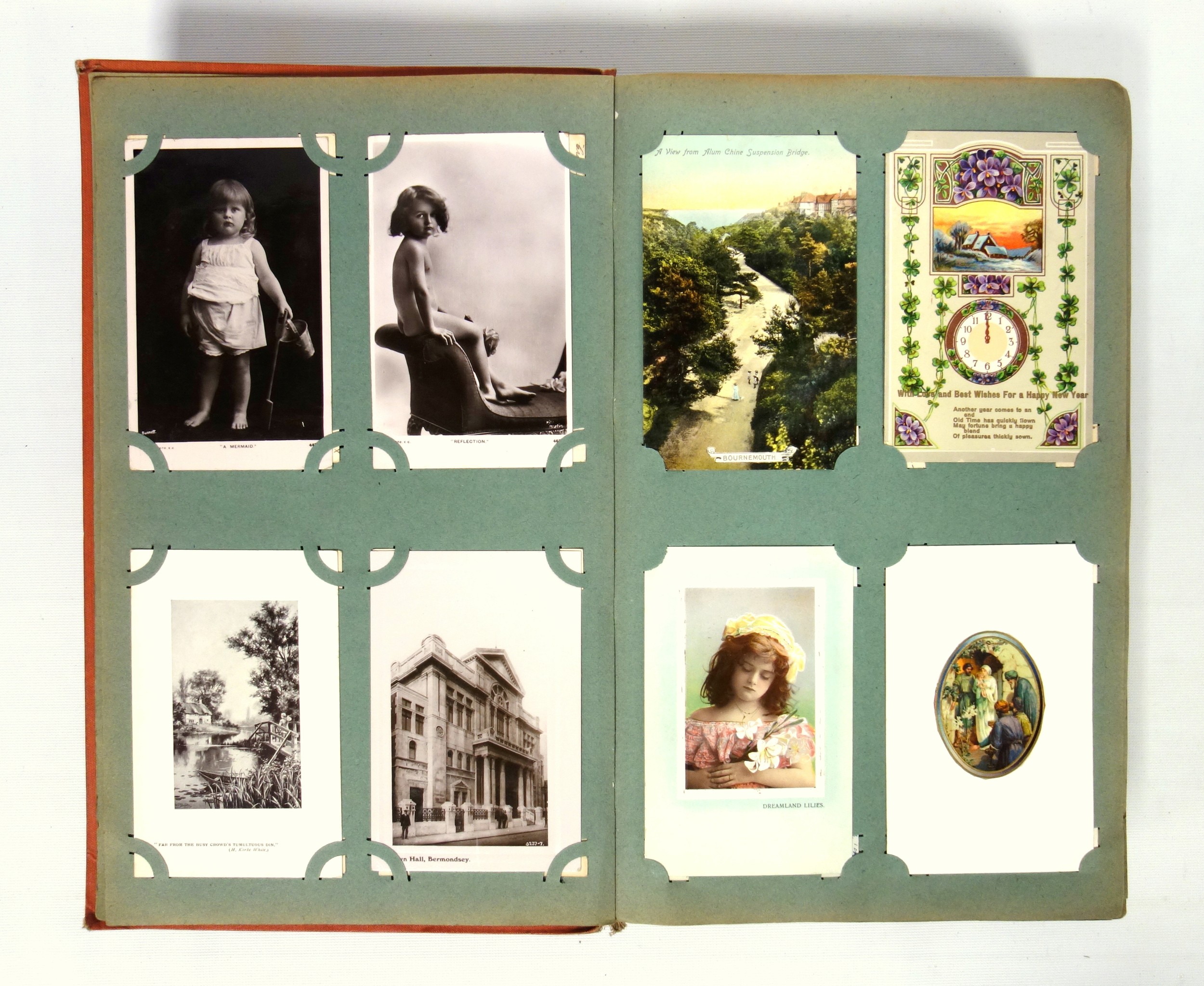 Art Nouveau postcard album containing Edwardian and George V cards depicting children, animals, - Image 3 of 12