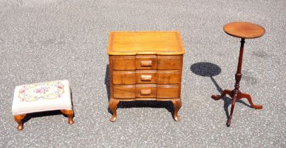 Eastern teak chest with a carved top with 3 inverted drawers, on cabriole legs, 60.5 x 54.5 x 39.