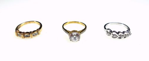 9ct gold ring set 6 diamonds, 9ct white gold love ring set 5 diamonds and a 9ct ring set white