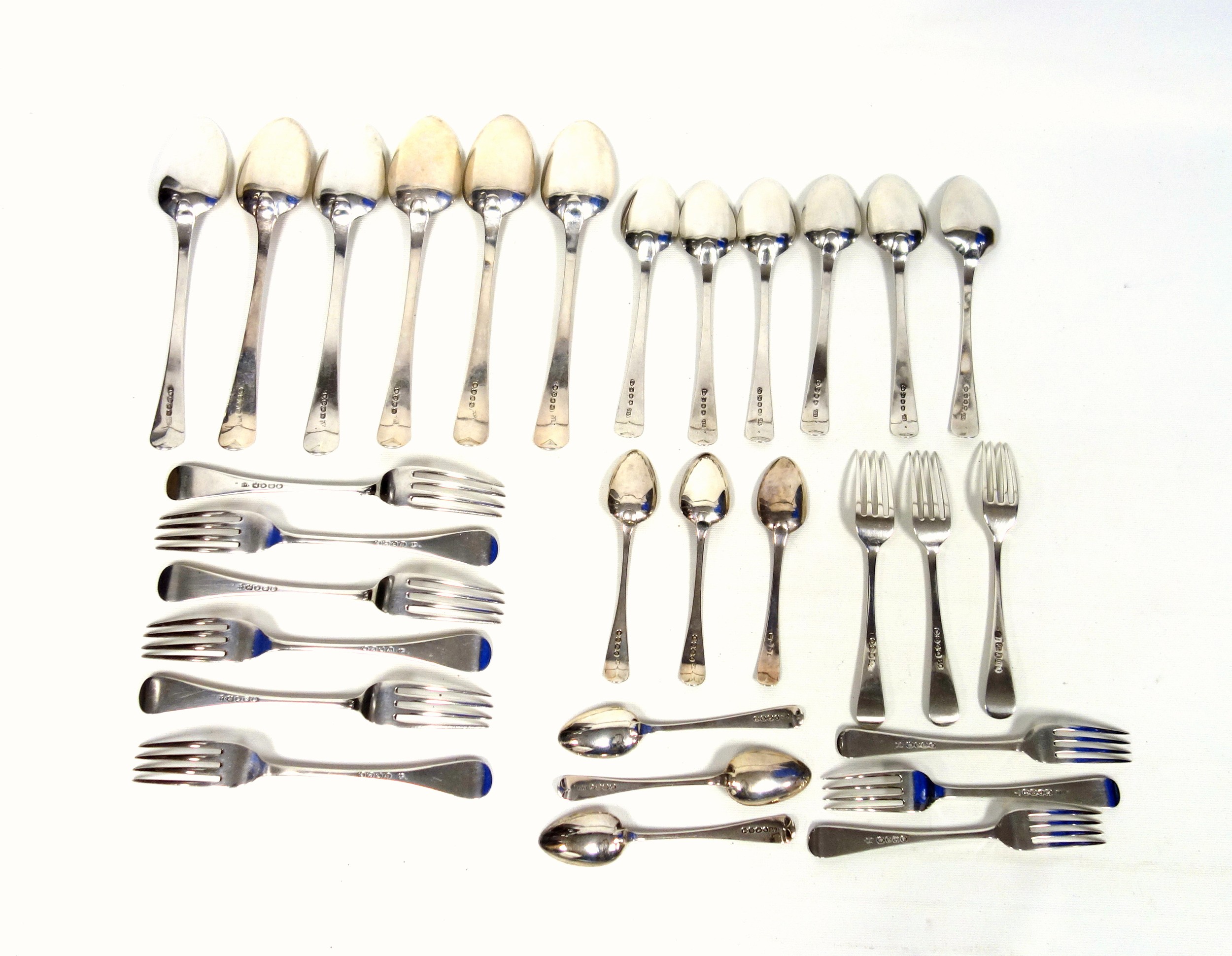 Matched suite of 30 pieces of late Georgian and Victorian silver Old English bead pattern cutlery, - Image 4 of 5