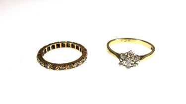 9ct gold diamond cluster ring set seven diamonds, 0.25 carat approx., ring size O 1/2, 2.1 grams,