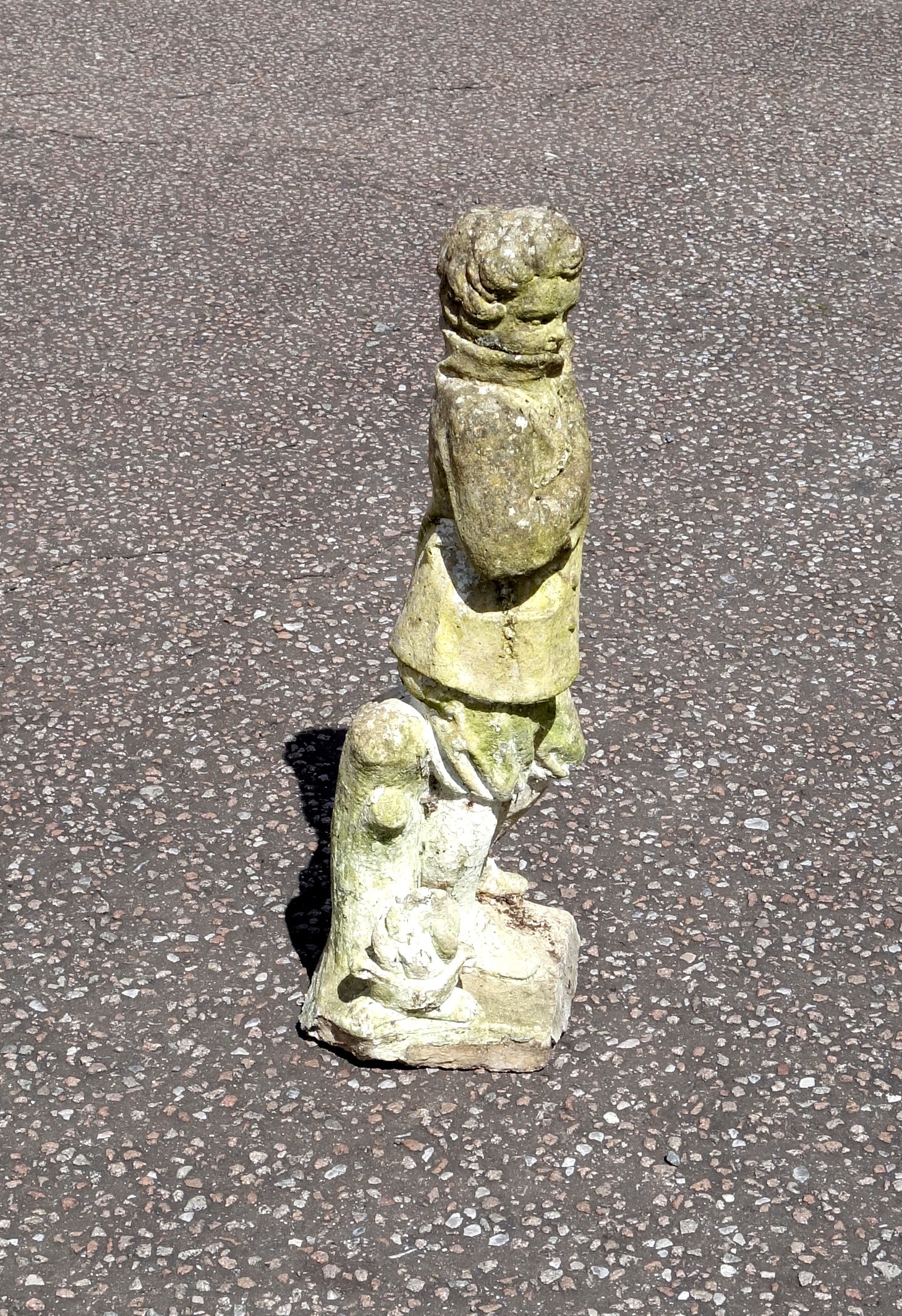 Composition garden figure of a boy standing on a shaped rectangular base, H.76cm - Image 3 of 3