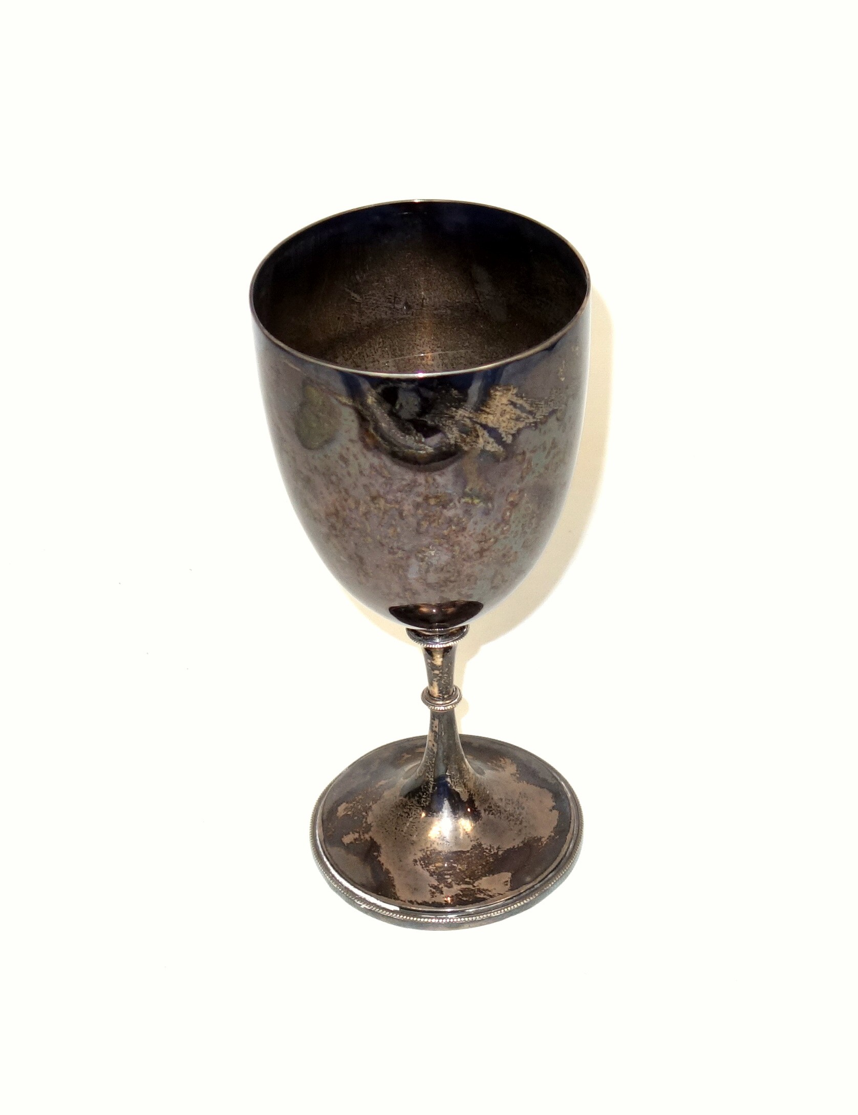 Large Edwardian silver goblet, of plain form with a beaded knopped stem and circular foot, by - Image 3 of 5