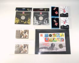QEII Royal Mint London Olympic silver proof £5s, 2012, cased and boxed; similar CN £5s, in slip