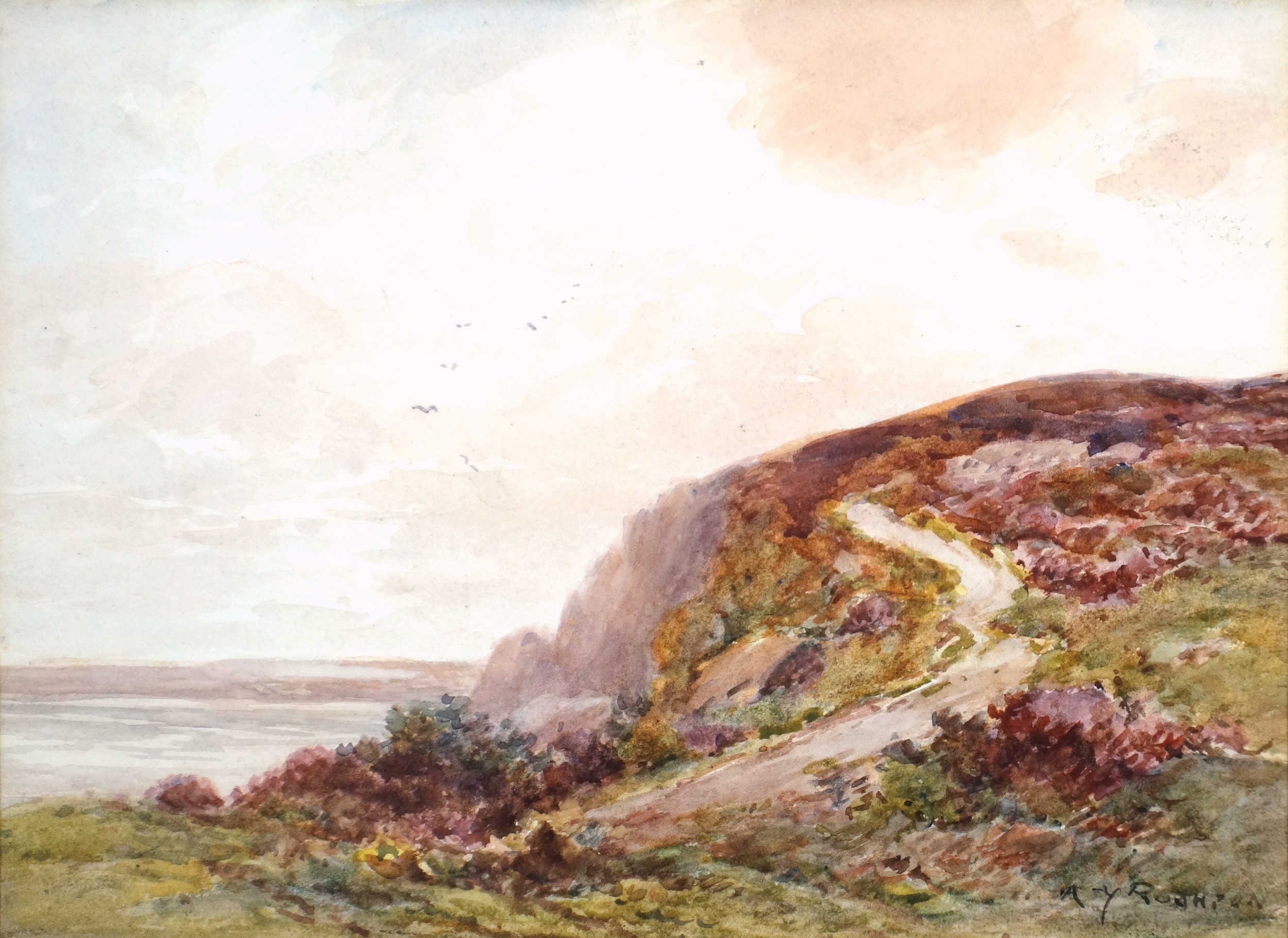 Alfred Josiah Rushton (British, 1864-?), Coastal Path, signed lower right, watercolour, 27.8 x 37. - Image 3 of 4