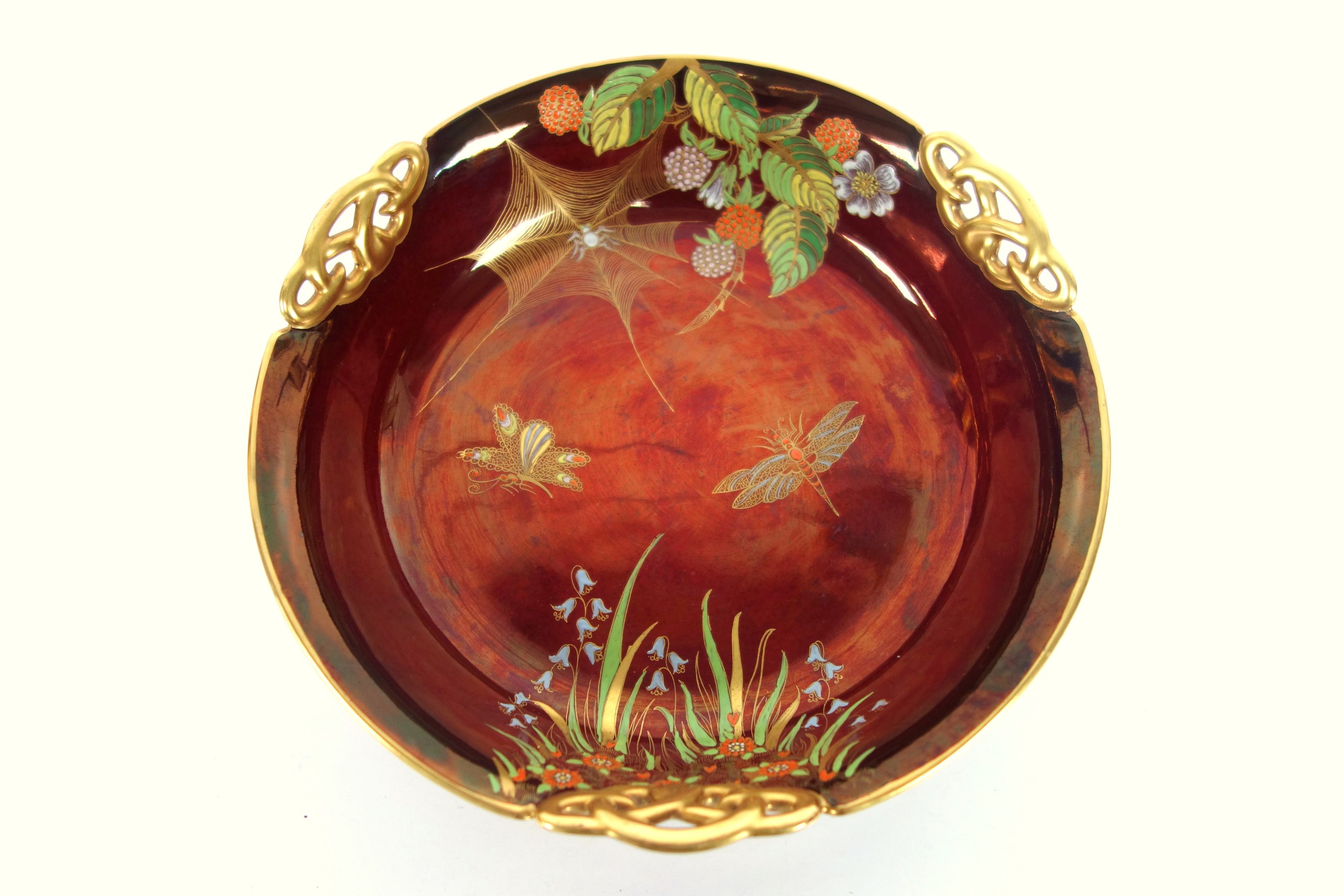 Carltonware Spider web and dragonfly design bowl, from the Rouge Royale series, 25.5cm diameter. - Image 2 of 6