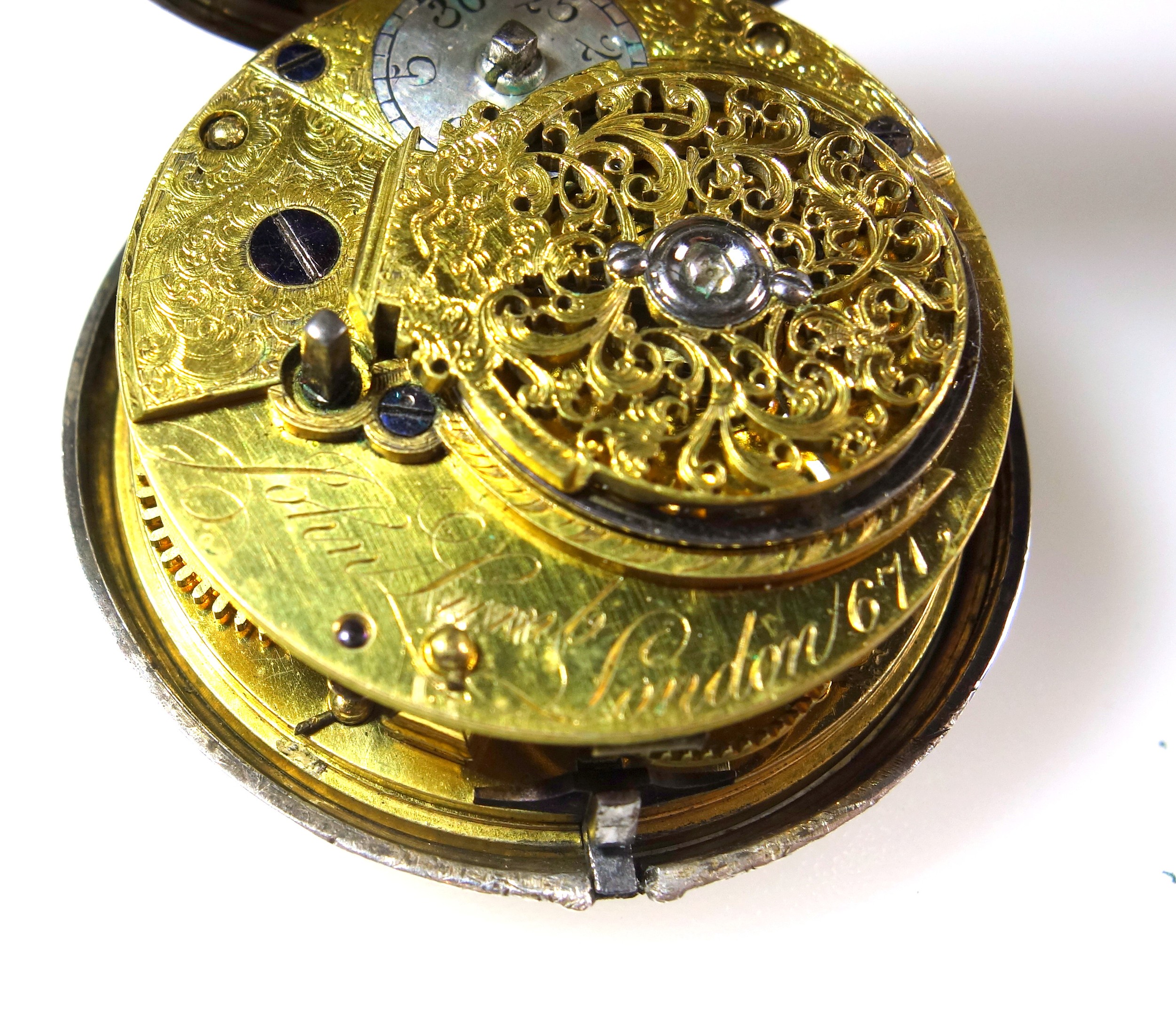 George III pocket watch with a white enamelled circular dial and black Roman numerals enclosing a - Image 9 of 9