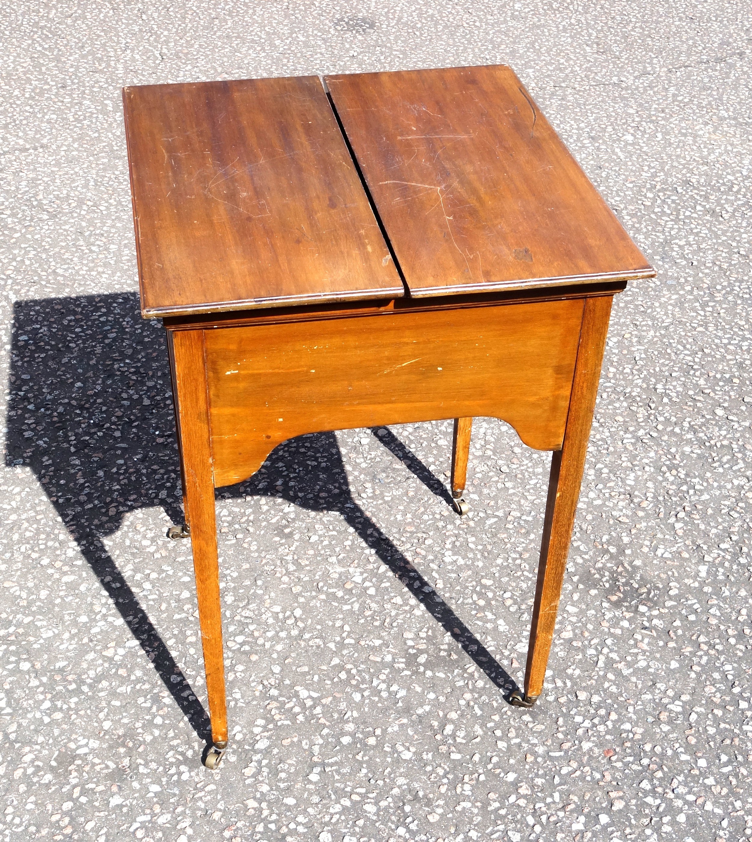 Edwardian Scottish mahogany writing table with a double hinged top raising a slope with pen tray, - Image 4 of 7