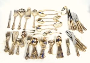 Comprehensive suite of silver plated King's Pattern cutlery, of 92 pieces for 6 settings, comprising