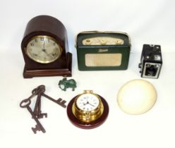 Roberts green Model R 200 transistor radio, Ansonia domed mantel clock with an 8 day movement