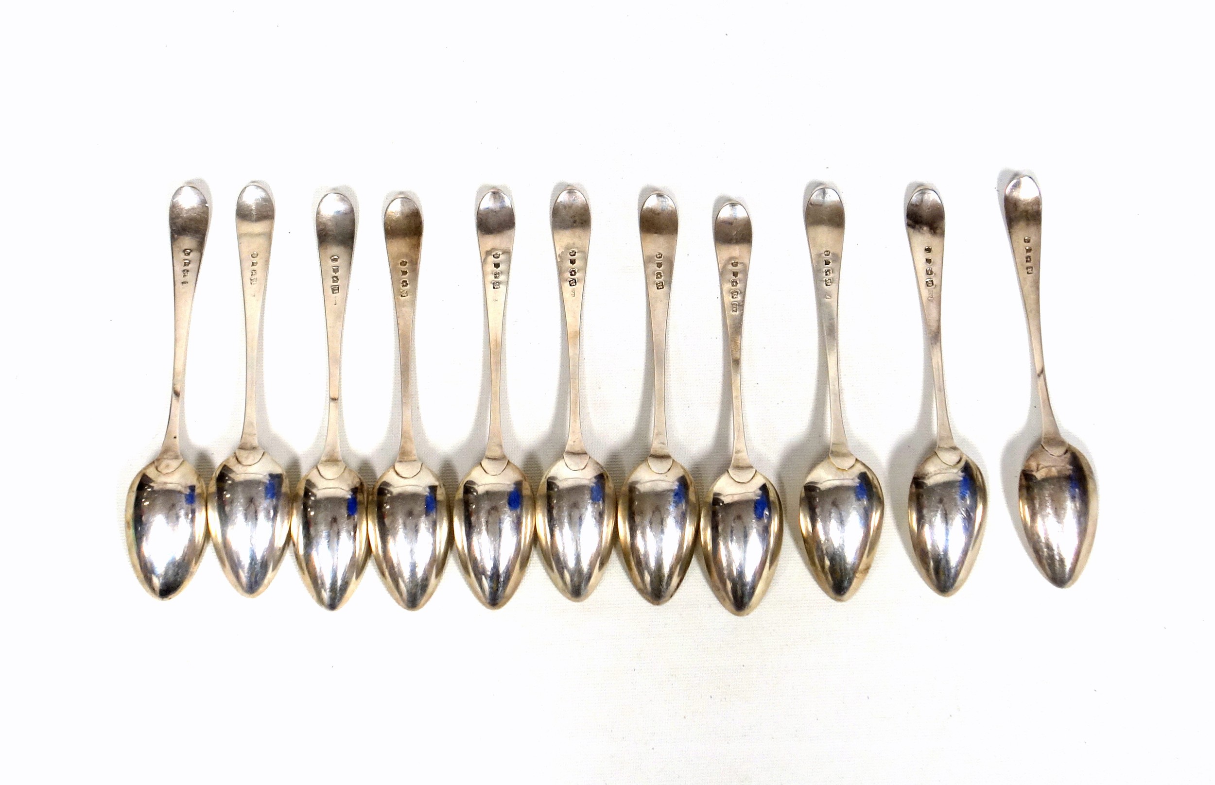 Set of 11 George III Scottish silver Old English Pattern dessert spoons, by William Robertson, - Image 3 of 4