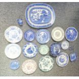 Quantity of mid-19th century and later blue and white transfer printed dinner service items, to