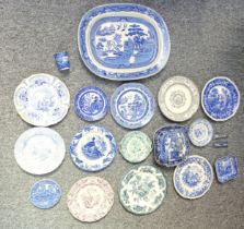 Quantity of mid-19th century and later blue and white transfer printed dinner service items, to