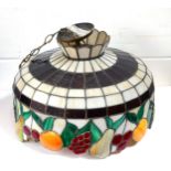 Tiffany style coloured lead glazed hanging lampshade, with a band of hanging fruits, Dia.51cm, (1