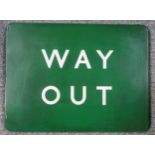 Southern Railway rounded rectangular enamel "Way out" sign, with white lettering on a green