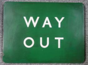 Southern Railway rounded rectangular enamel "Way out" sign, with white lettering on a green