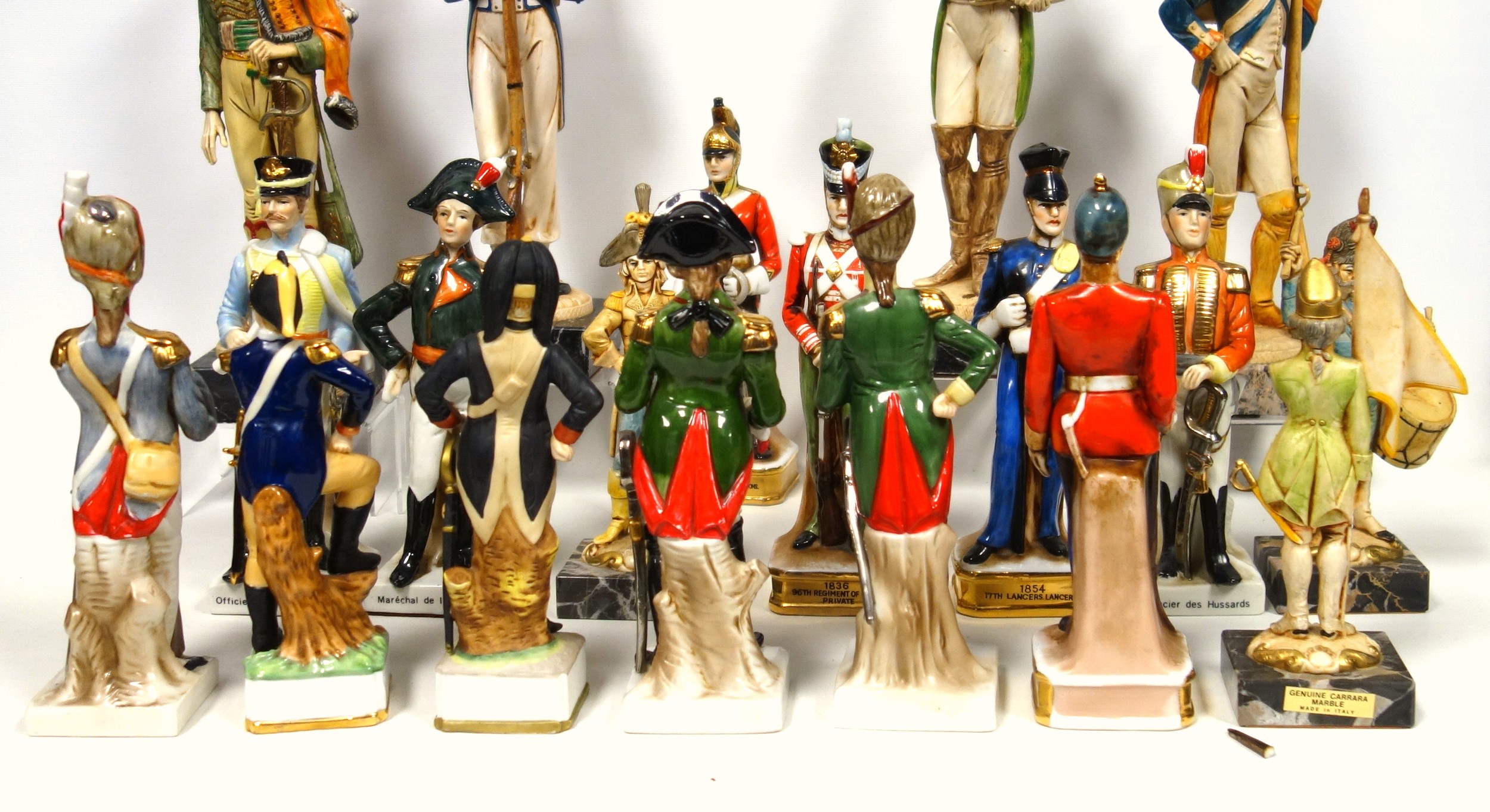 13 porcelain figures, mainly of 19th Century Continental soldiers, tallest H.23.5cm; and 9 Fontanini - Image 2 of 9