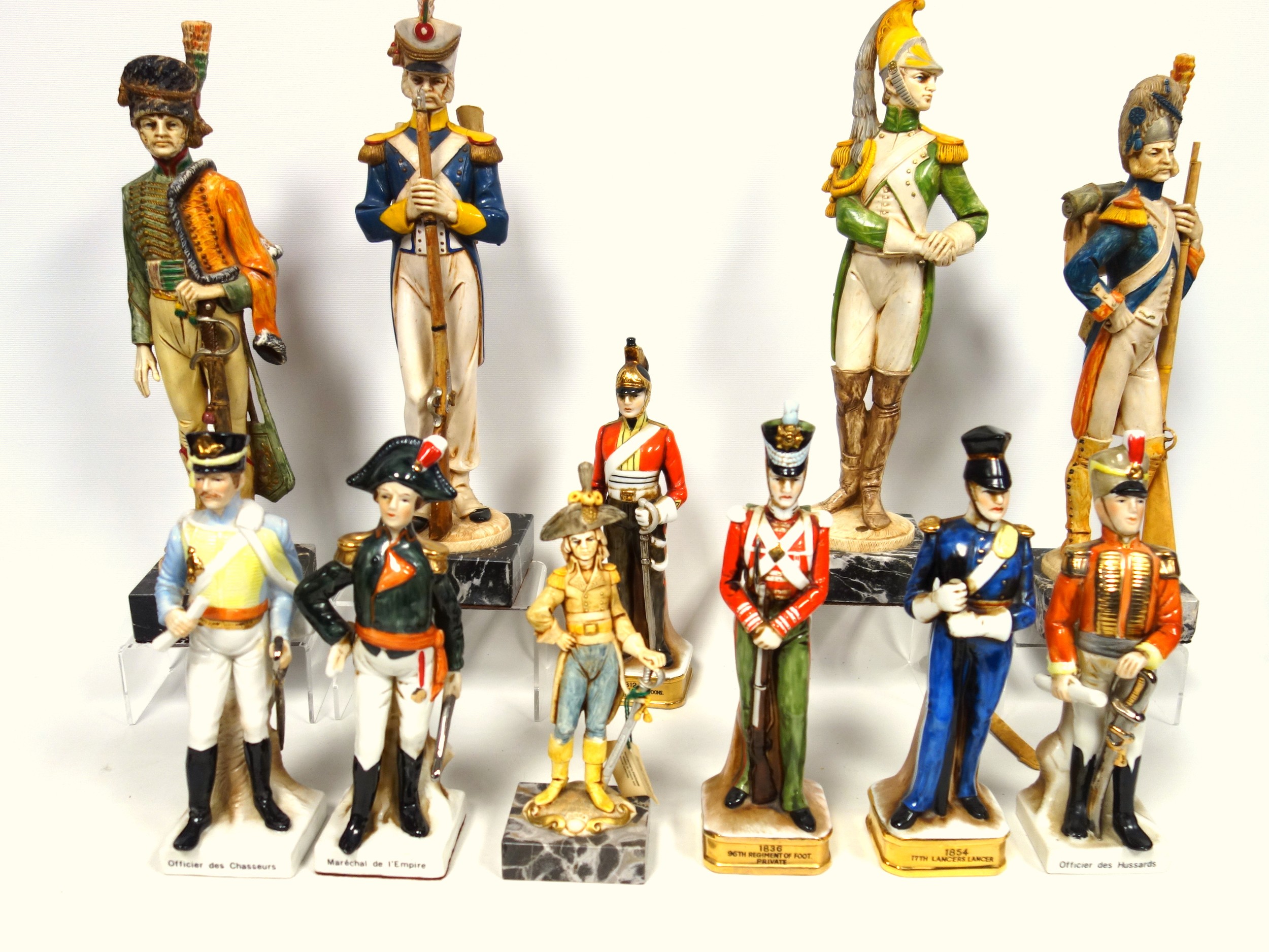 13 porcelain figures, mainly of 19th Century Continental soldiers, tallest H.23.5cm; and 9 Fontanini - Image 3 of 9