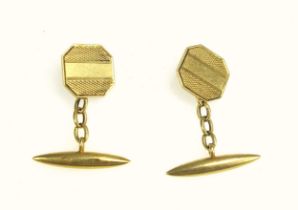 Pair of George V 18ct gold partly engine turned octagonal cufflinks with a J C monogram, Birmingham,